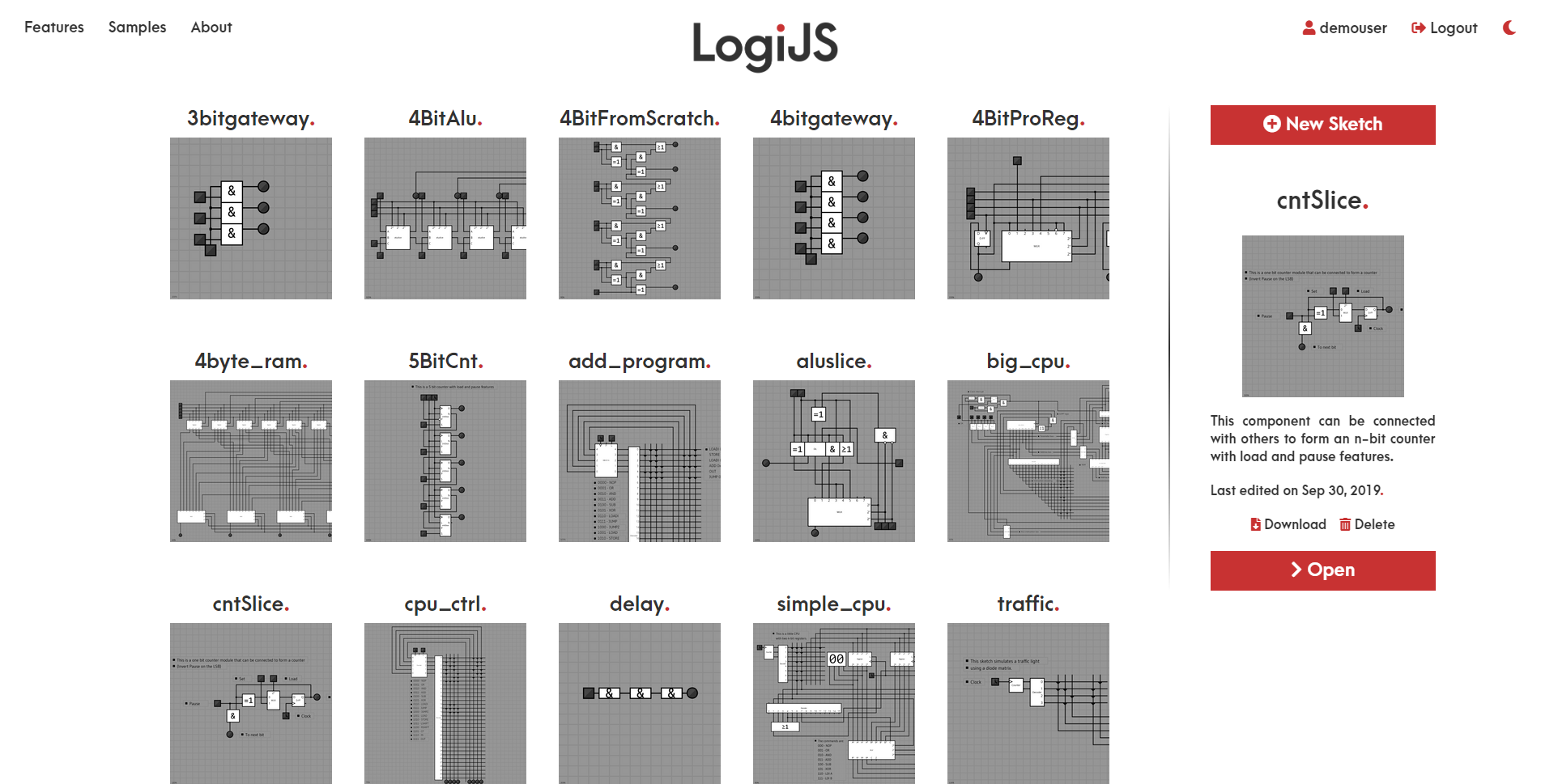 The LogiJS user dashboard
